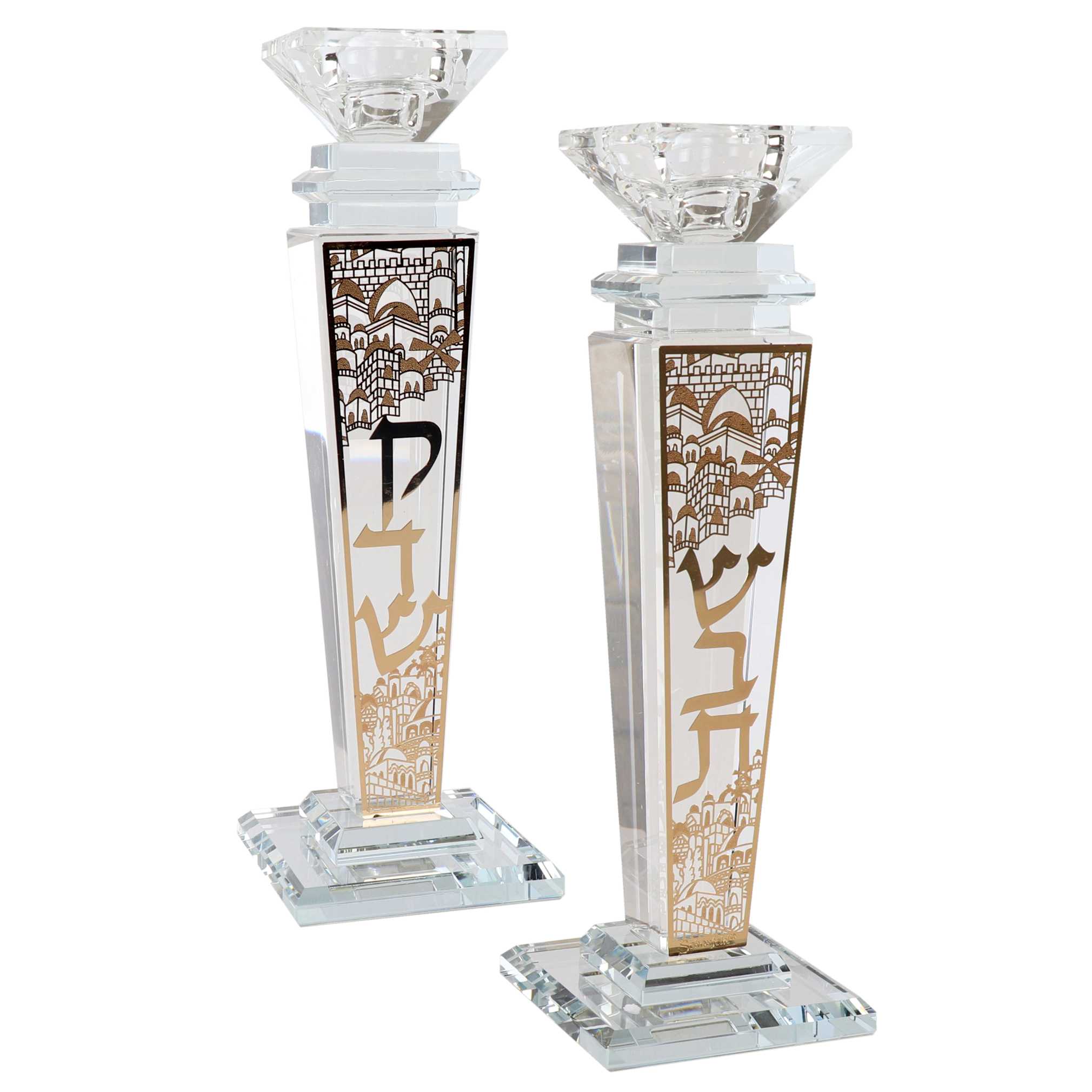 Crystal And Gold Candlesticks 9.5"h X 1.5"w