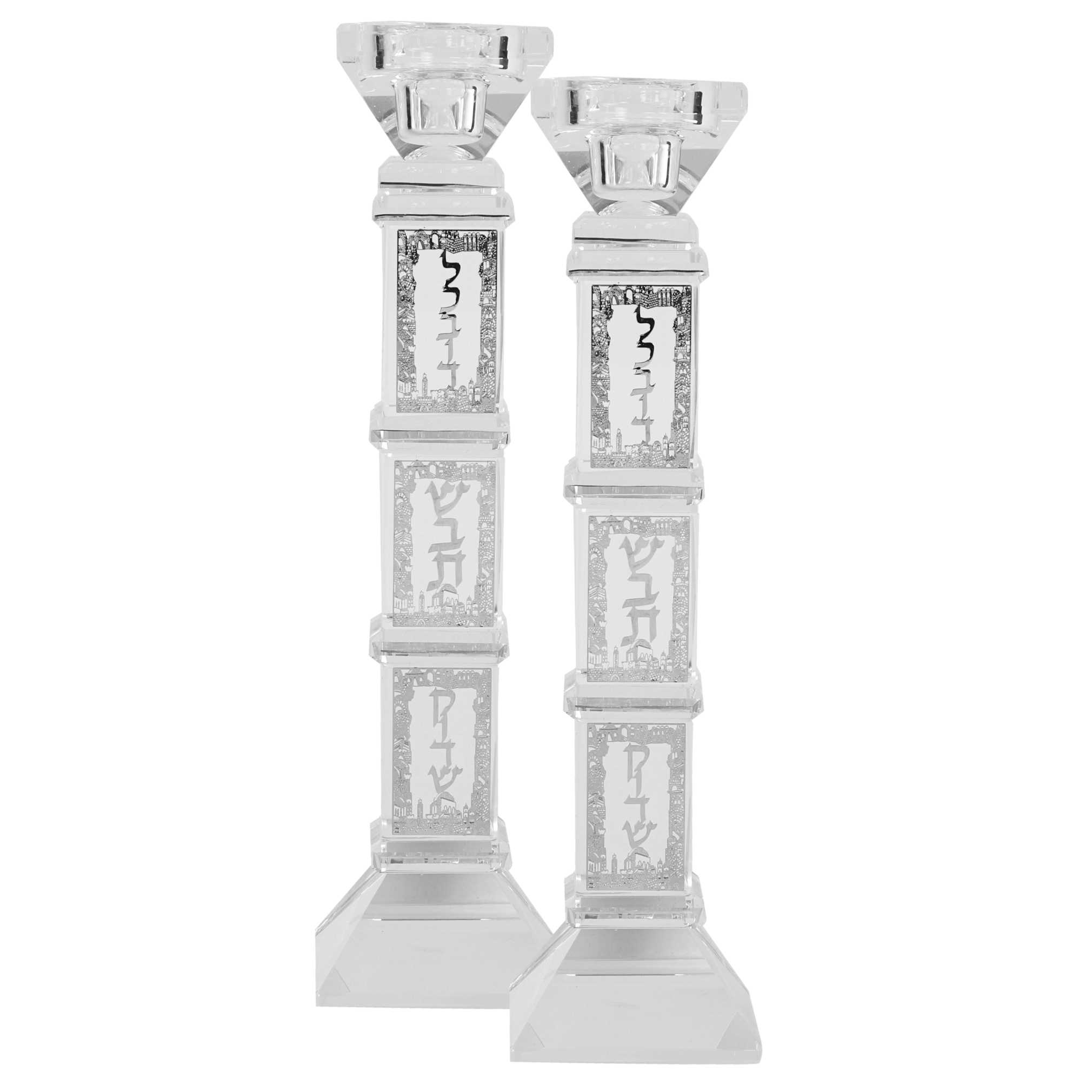 Crystal And Silver Candlesticks 9"h X 1.25"w