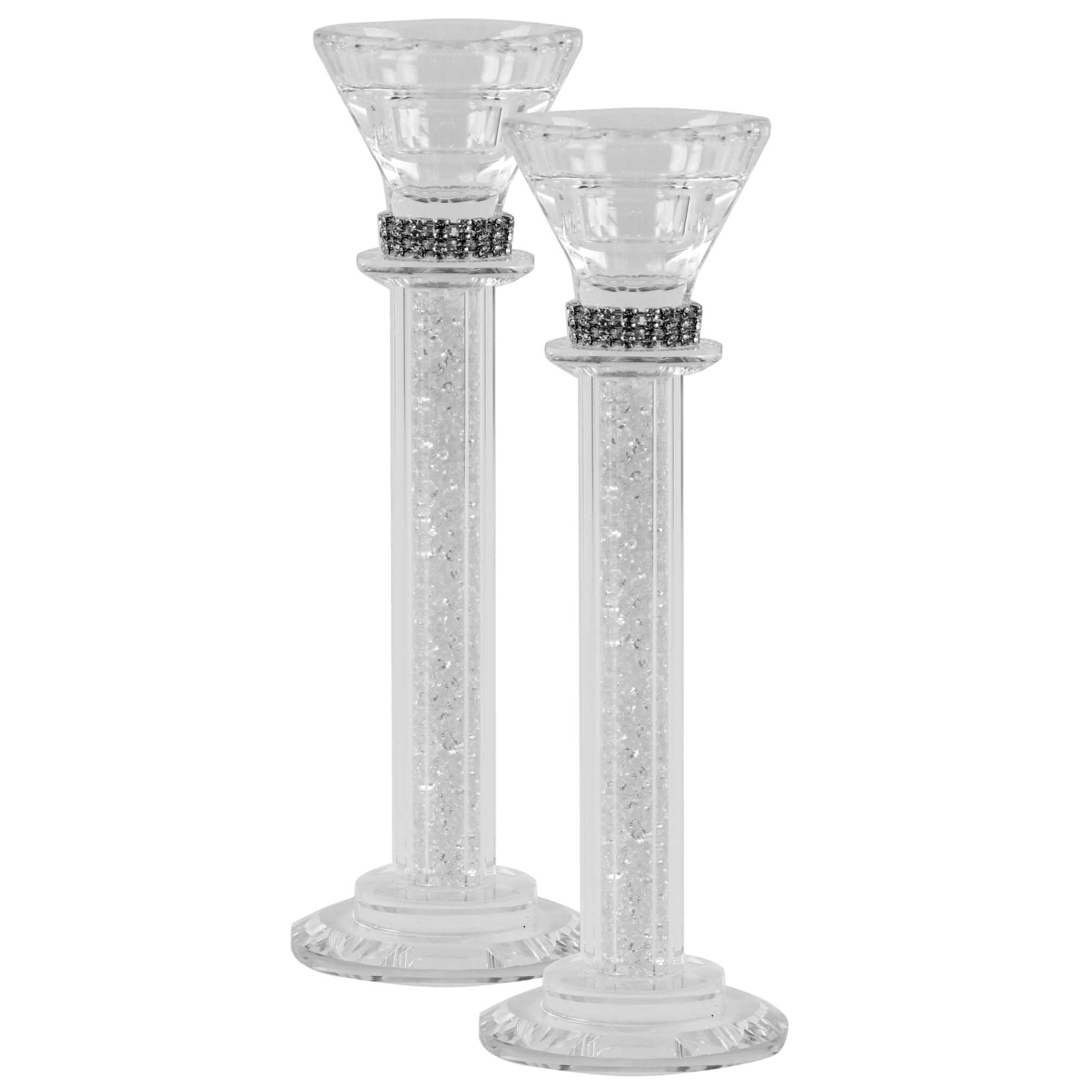 Crystal Candlesticks With Light Silver Stone Filling
