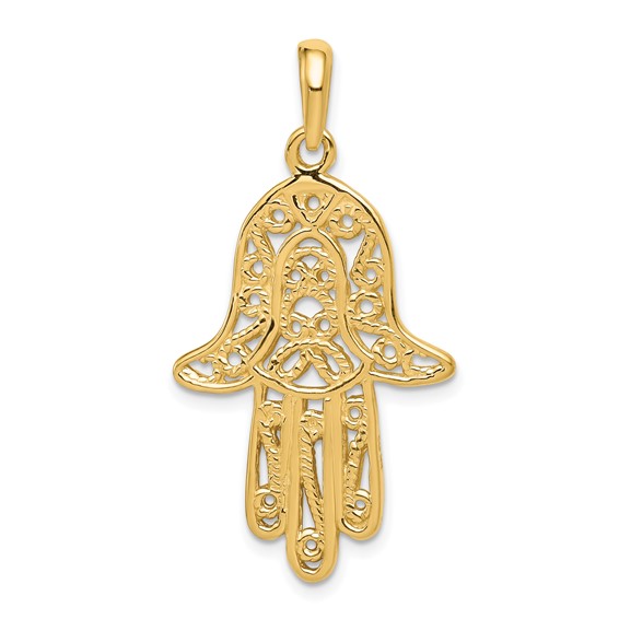 14K Yellow Gold Elongated Hamsa Pendant
