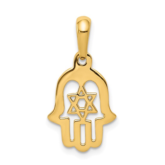 14K Yellow Gold Star Of David Hamsa Pendant
