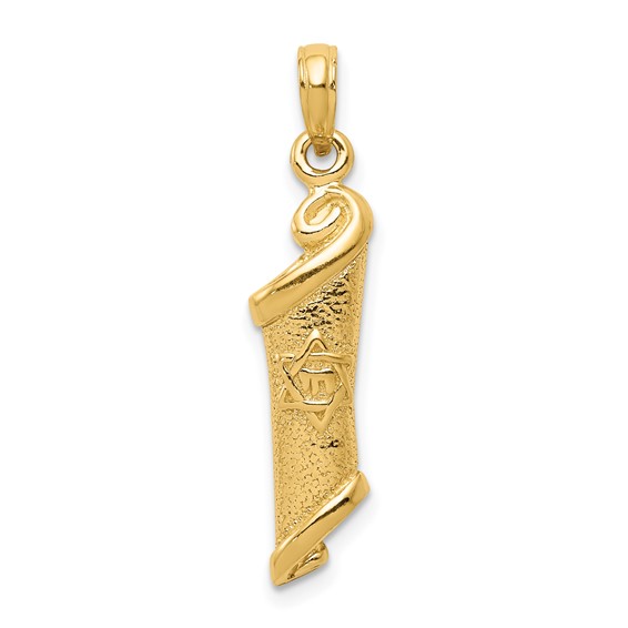14K Yellow Gold Chai Star Of David Torah Scroll Pendant