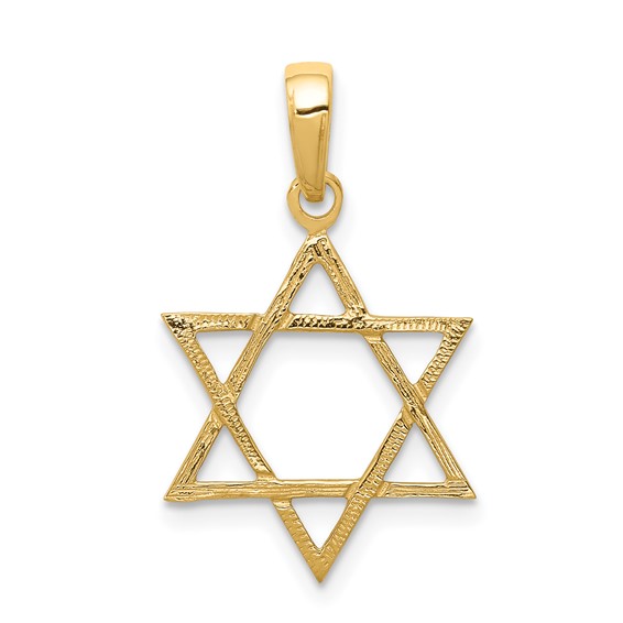 Large 14K Yellow Gold Textured Star Of David Pendant