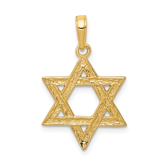 14K Yellow Gold Embossed Star Of David Pendant