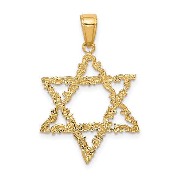 14K Yellow Gold Ornate Star Of David Pendant