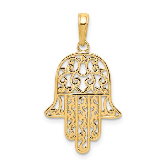 14K Yellow Gold Filgree Hamsa Pendant