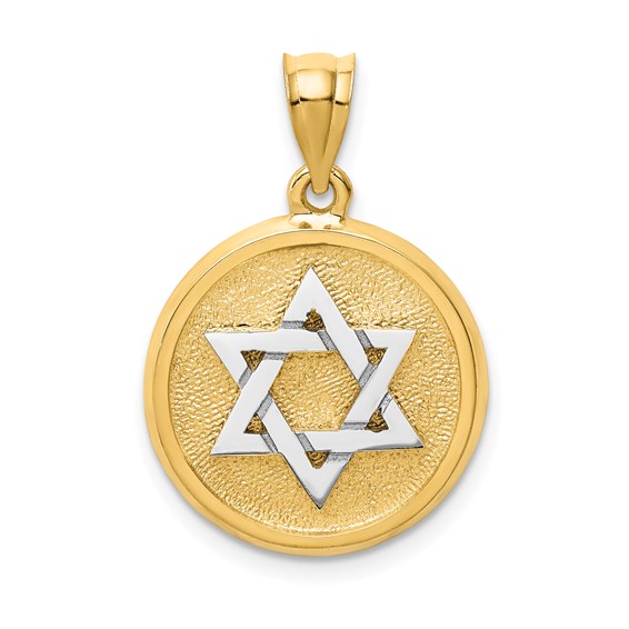 14K Two-Tone Gold Star Of David Disc Pendant