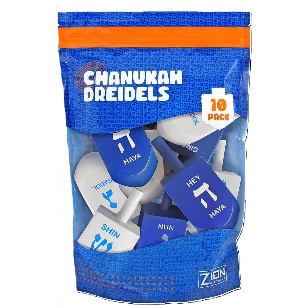 Blue & White Medium Wood Dreidels - 10 pack