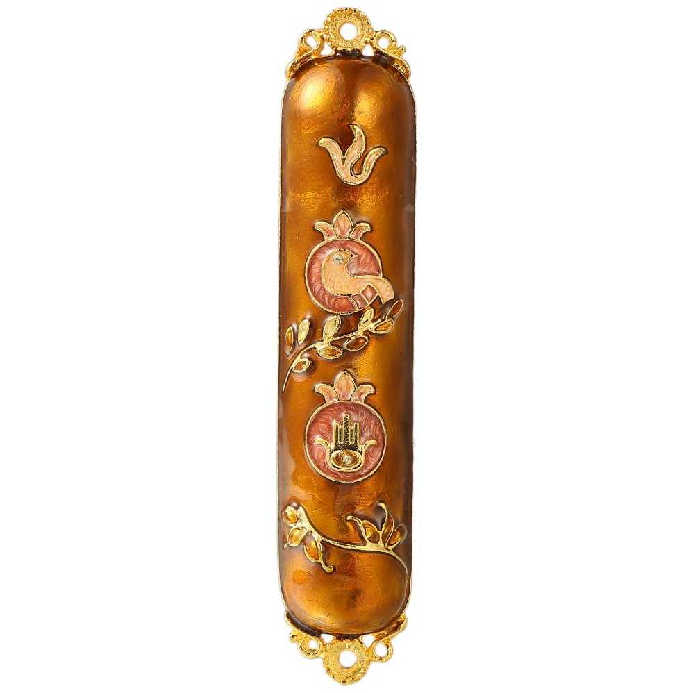 Earthy Red Hand Painted Hamsa And Dove Crystaled Mezuzah Case