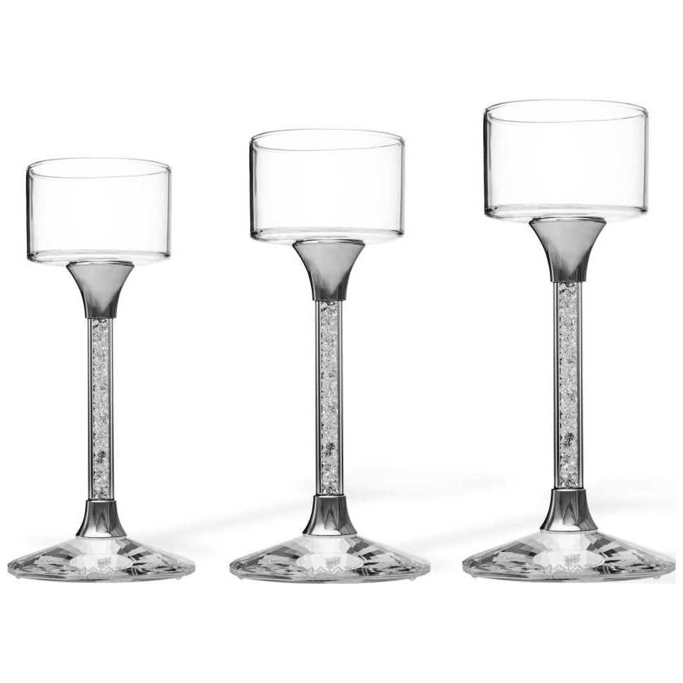Elegant Crystal Tealight Holders With Crystal Filled Stems (Set Of 3)
