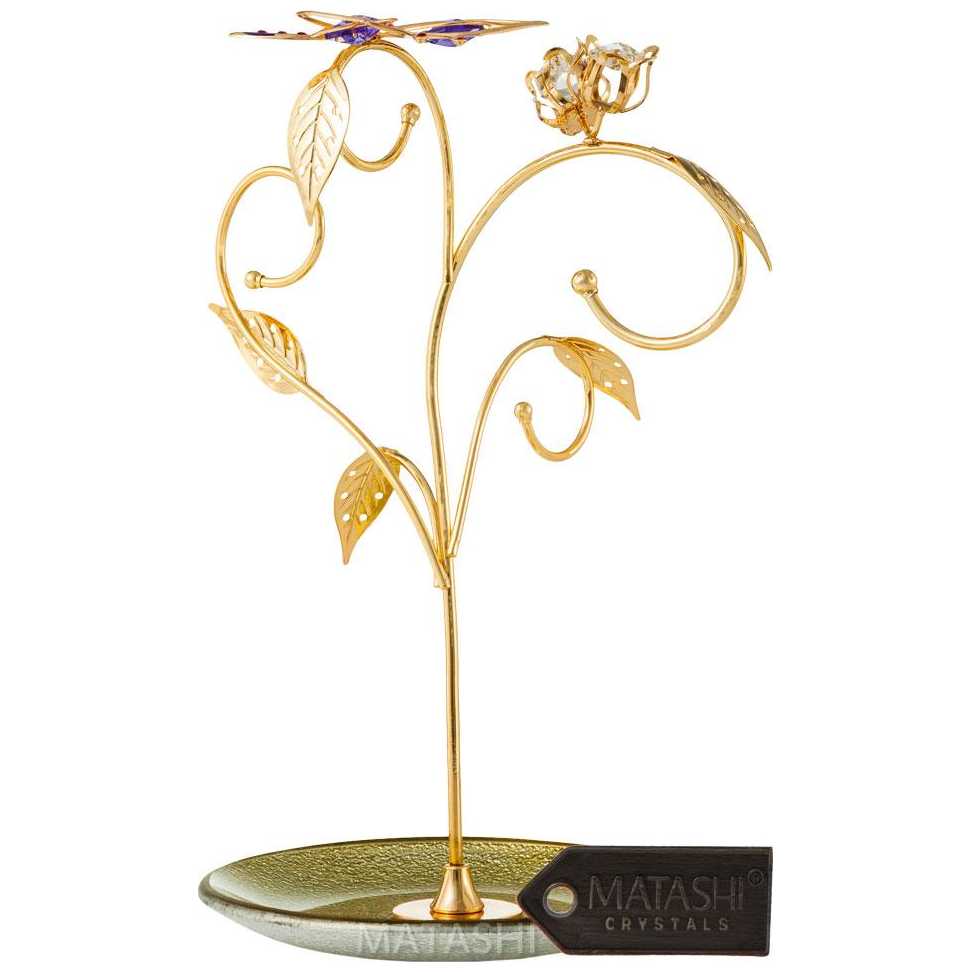 Elegant Gold Floral Jewelry Display Stand With Butterfly Design