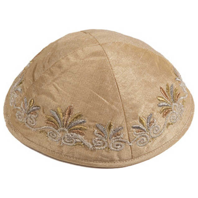 Gold Embroidered Date Palm Kippah By Yair Emanuel