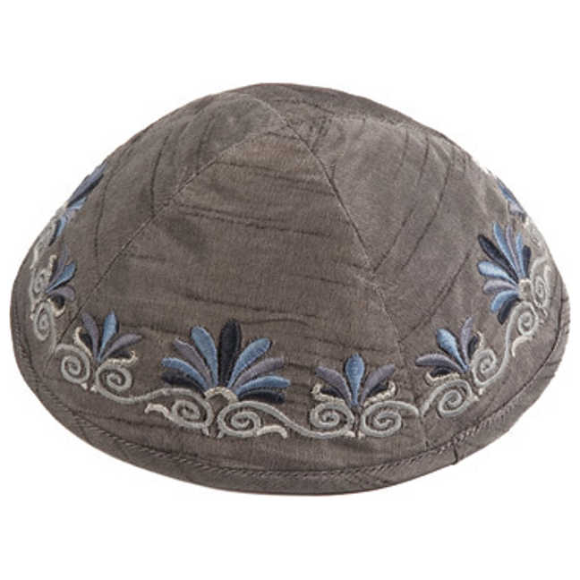 Gray Embroidered Date Palm Kippah By Yair Emanuel