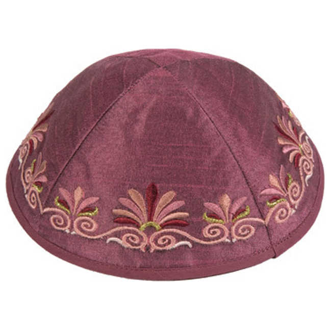 Maroon Embroidered Date Palm Kippah By Yair Emanuel