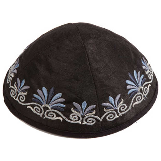 Black Embroidered Date Palm Kippah By Yair Emanuel