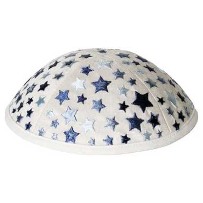 Embroidered Stars Kippah - White
