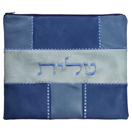 Faux Leather Patches Tallit Bag - Blue