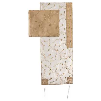 Gold Organza Floral Embroidered Tallit Set By Yair Emanuel - 20" X 75"