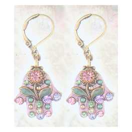 Floral Pink Hamsa Earrings