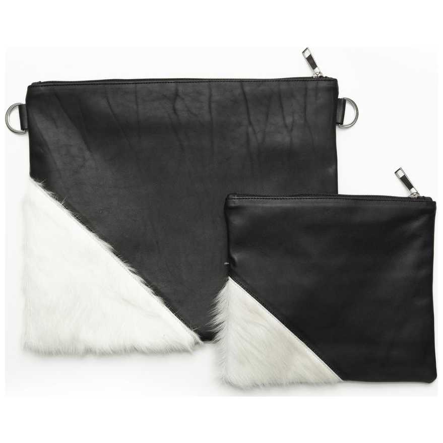 Fur Collection Diagonal Leather Personalized Tallit & Tefillin Bag Set - Black/white