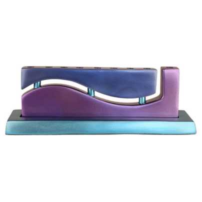 Blue & Purple Geometric Wave Menorah By Yair Emanuel -Perfect For Hanukkah