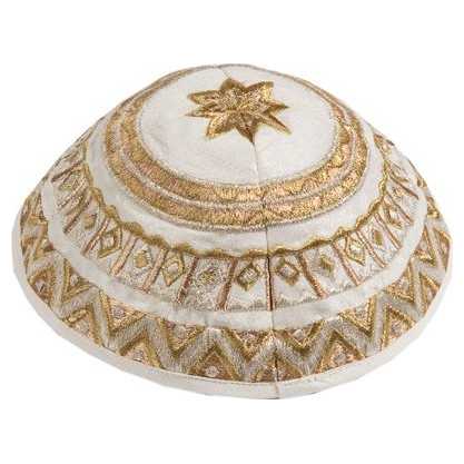 Gold Geometrical Embroidered Cotton Kippah By Yair Emanuel