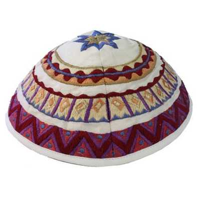 Multicolor Geometrical Embroidered Cotton Kippah By Yair Emanuel