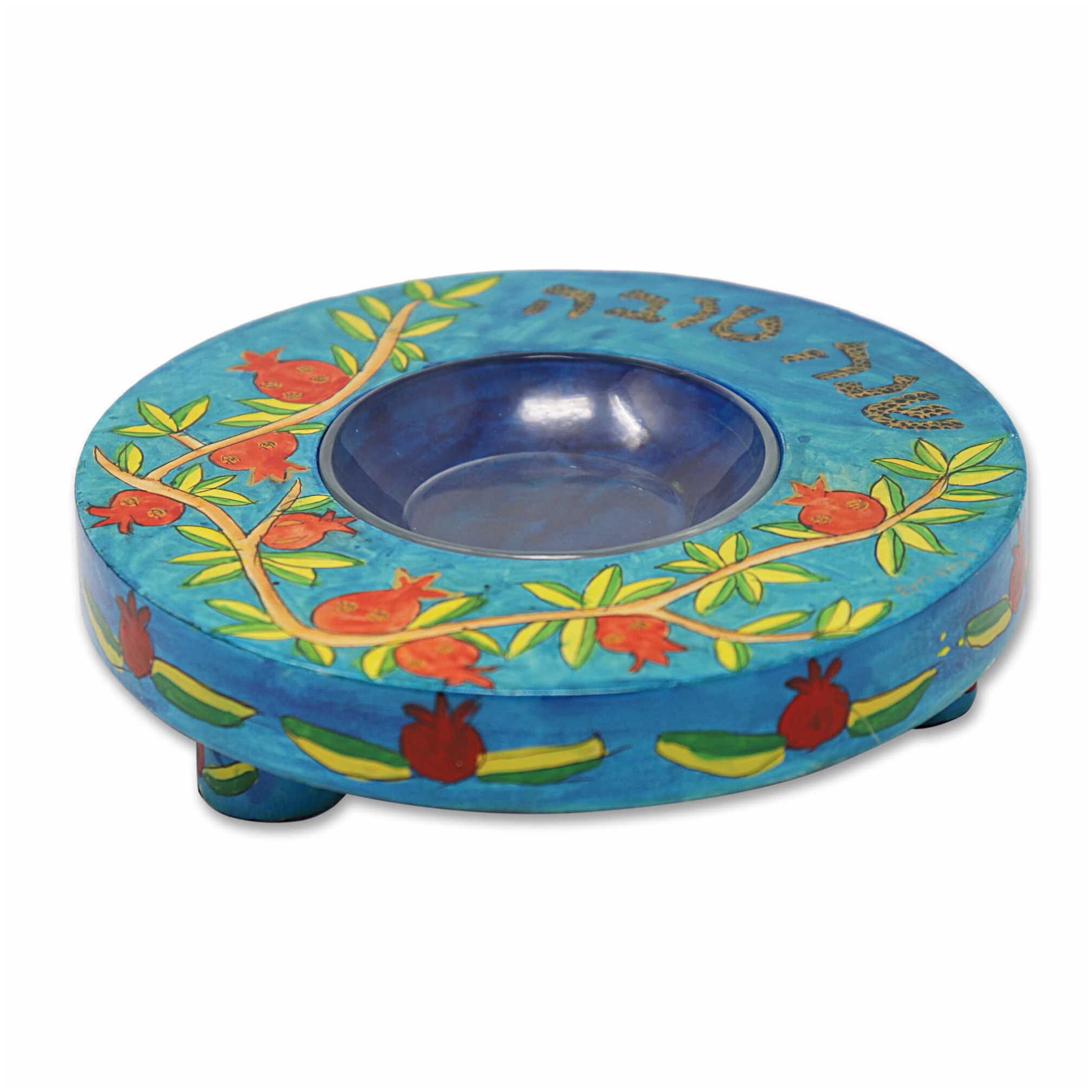 Blue Pomegranate Honey Dish By Yair Emanuel -Perfect For Rosh Hashanah