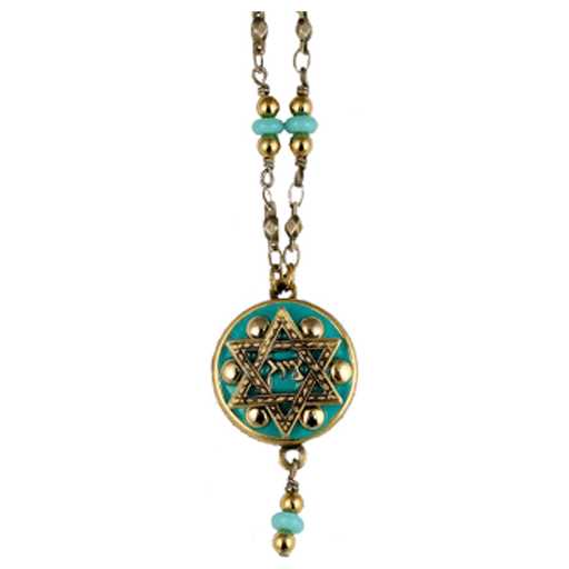 Gold And Green Star Of David Necklace