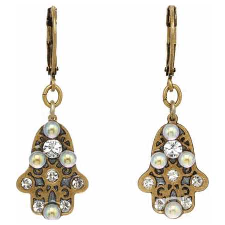 Gold Small Crystal Hamsa Earrings