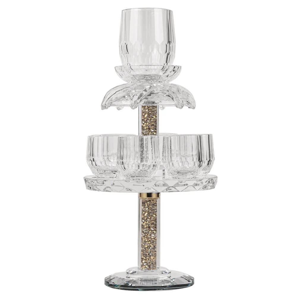 6 Cup Crystal Kiddush Fountain-Gold