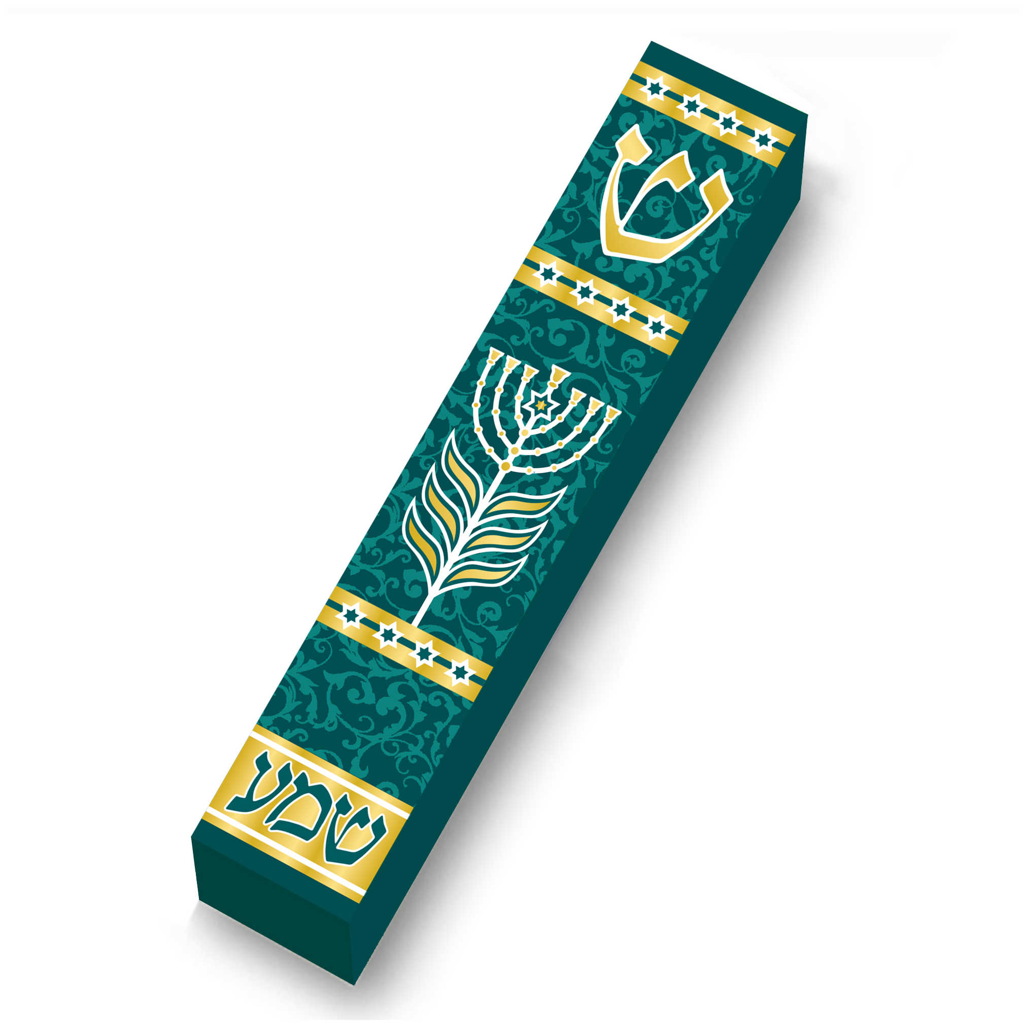 Green Menorah Shema Wood Mezuzah Case