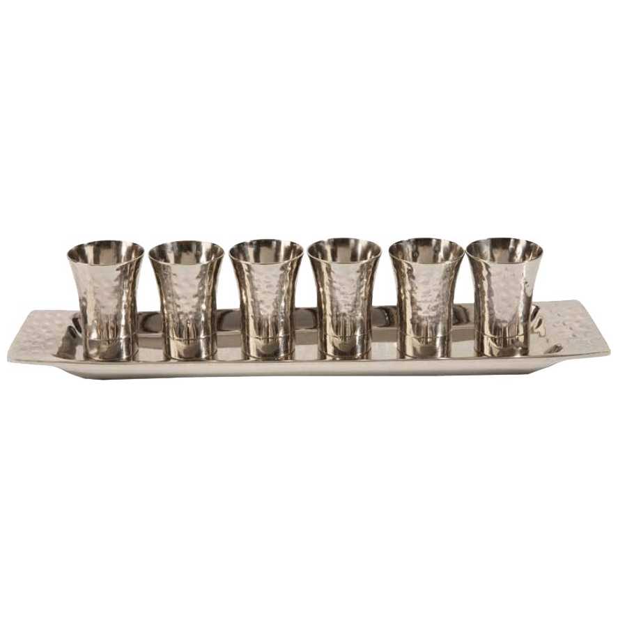 Hammered Kiddush Cups With Tray