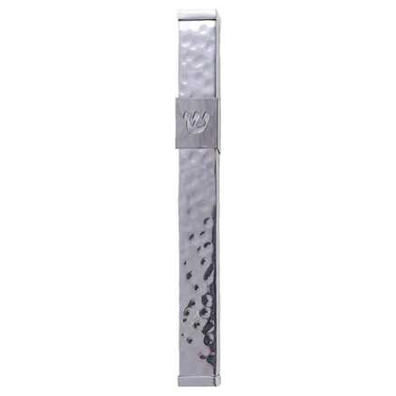 Hammered Mezuzah Case Shin Stainless Steel 12 Cm - Silver