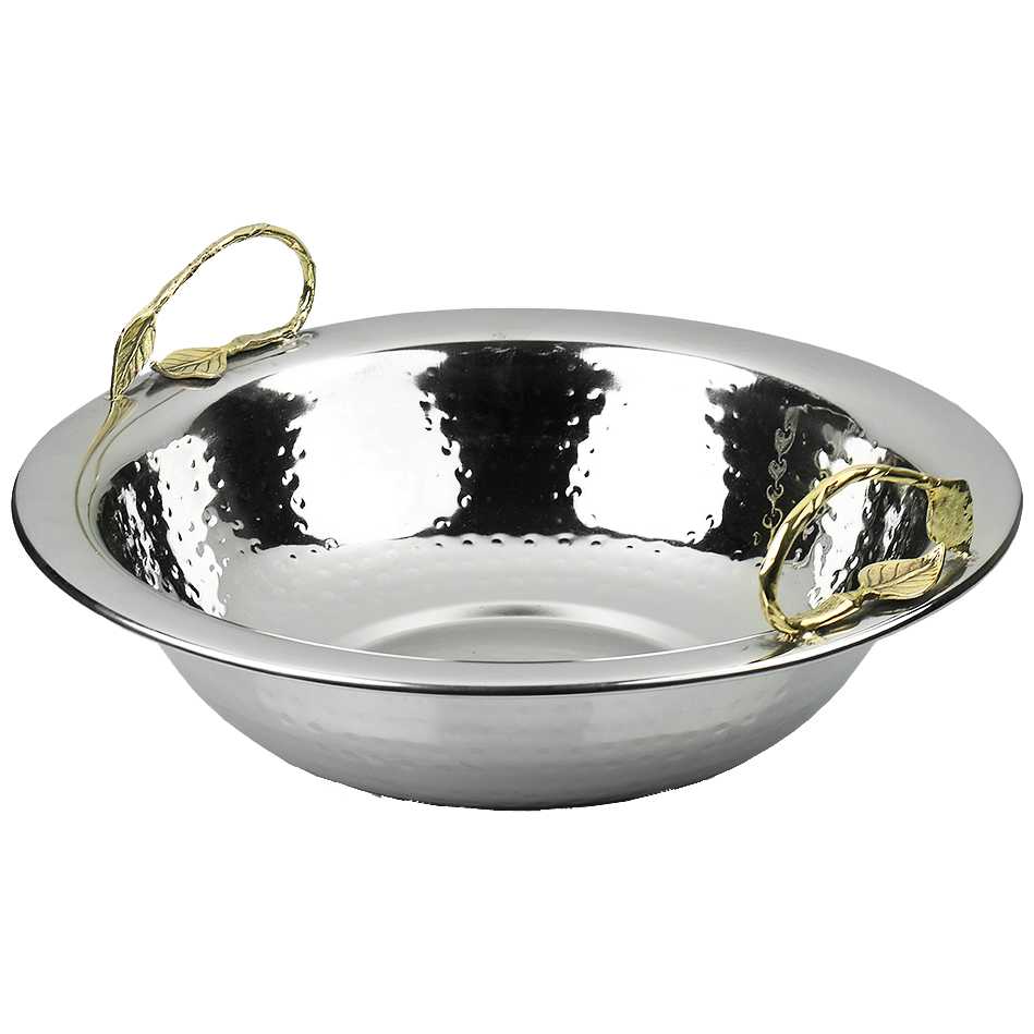 Hammered Steel Washing Bowl With Gold Leaf Handles