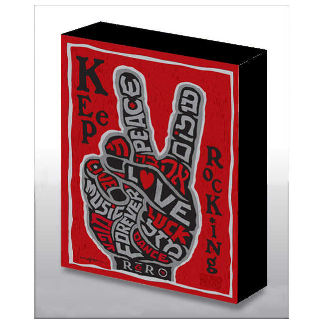 Hand Made Keep Rocking V-Sign Art Wood Panel