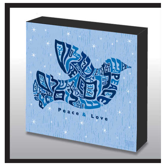 Hand Made Peace & Love Dove Wood Art Panel