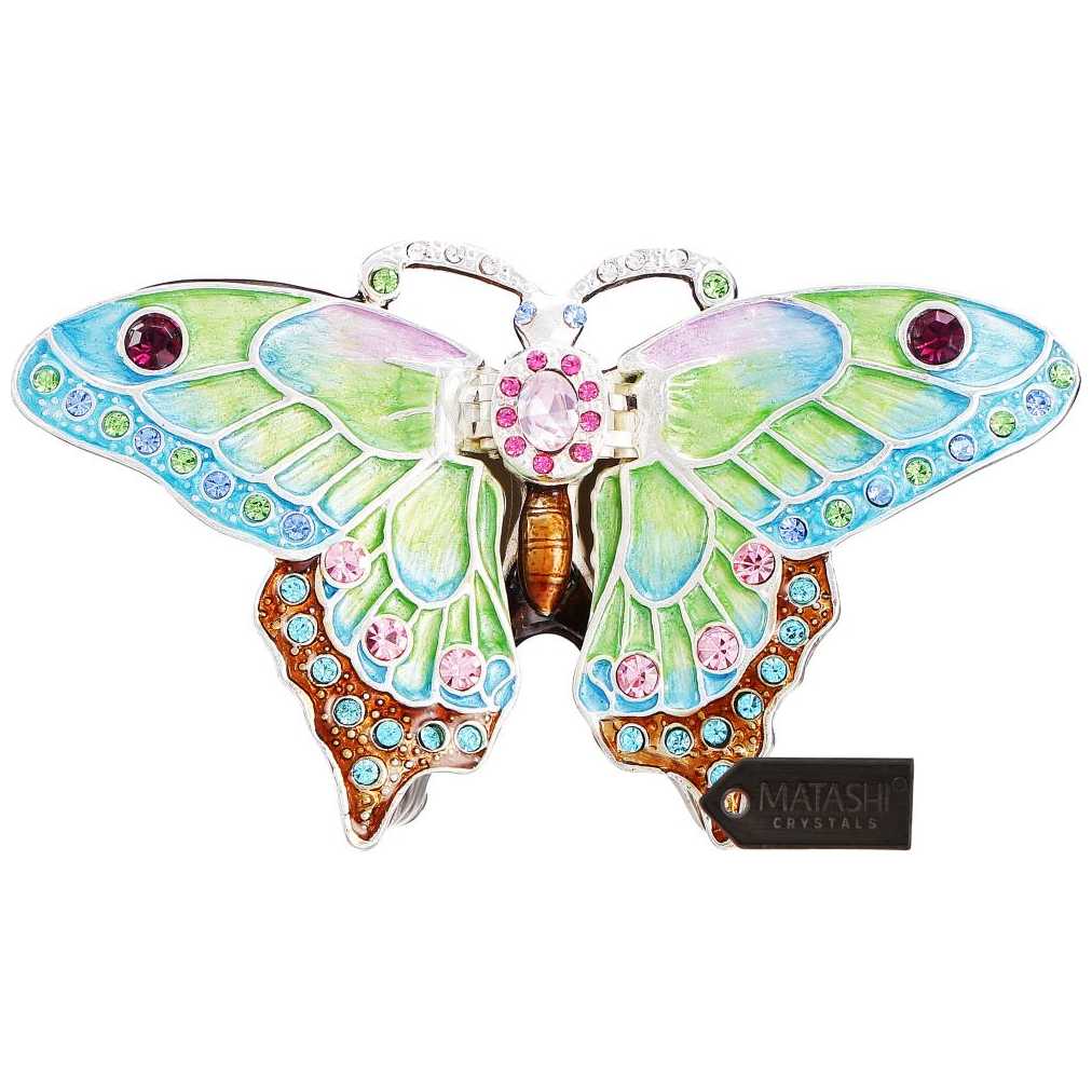 Hand Painted Blue And Green Butterfly In Flight Trinket Box