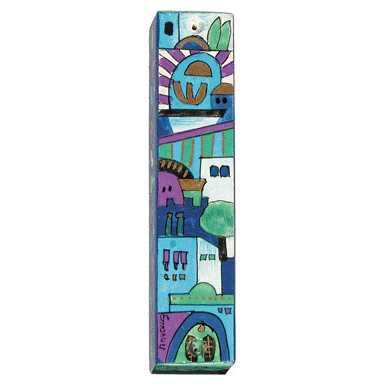 Hand Painted Blue Gates Mezuzah Case