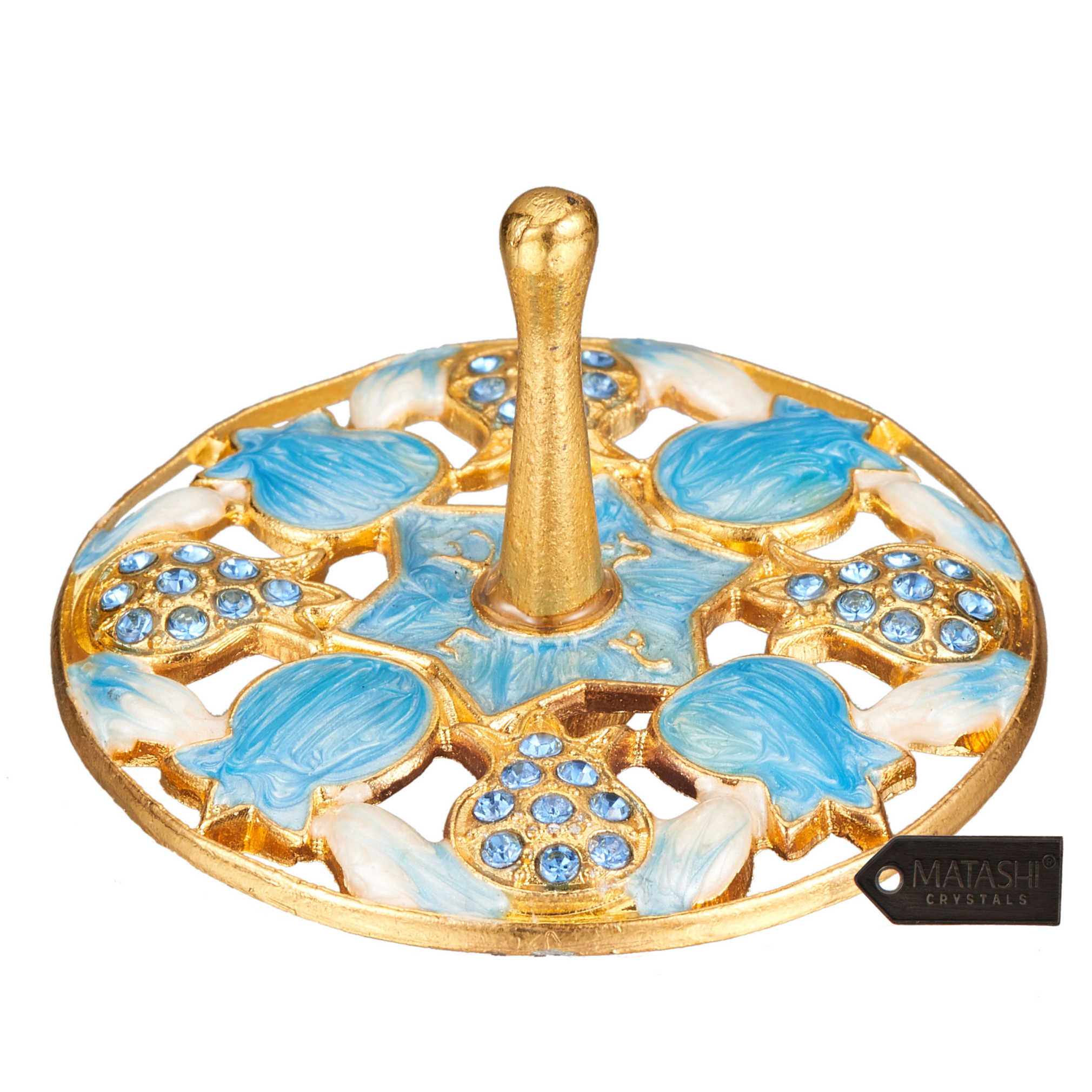 Hand-Painted Blue Pomegranate Spinning Dreidel -Perfect For Hanukkah