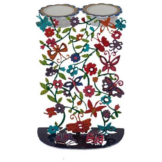 Hand Painted Butterflies And Flowers Tealight Holder By Yair Emanuel
