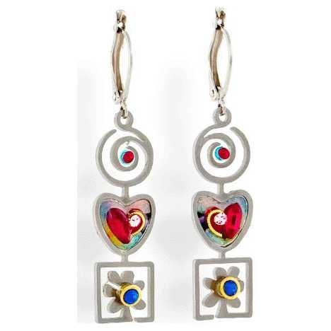 Heart Spiral And Flower Earrings