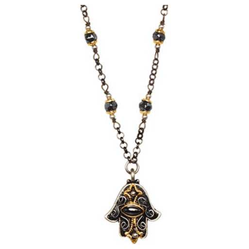 Hematite Hamsa With Beaded Chain Necklace