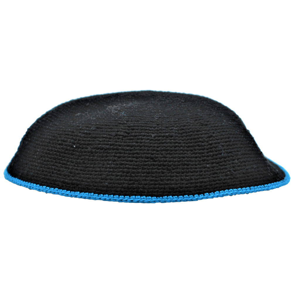 Black Knit Kippot - Teal Rim