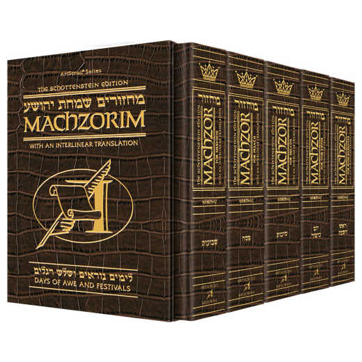 Interlinear Machzor 5 Vol. Set Full Size Alligator Leather - Ashkenaz