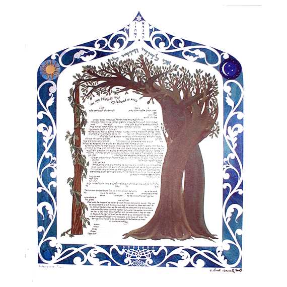 Intertwined Trees Blue Ketubah