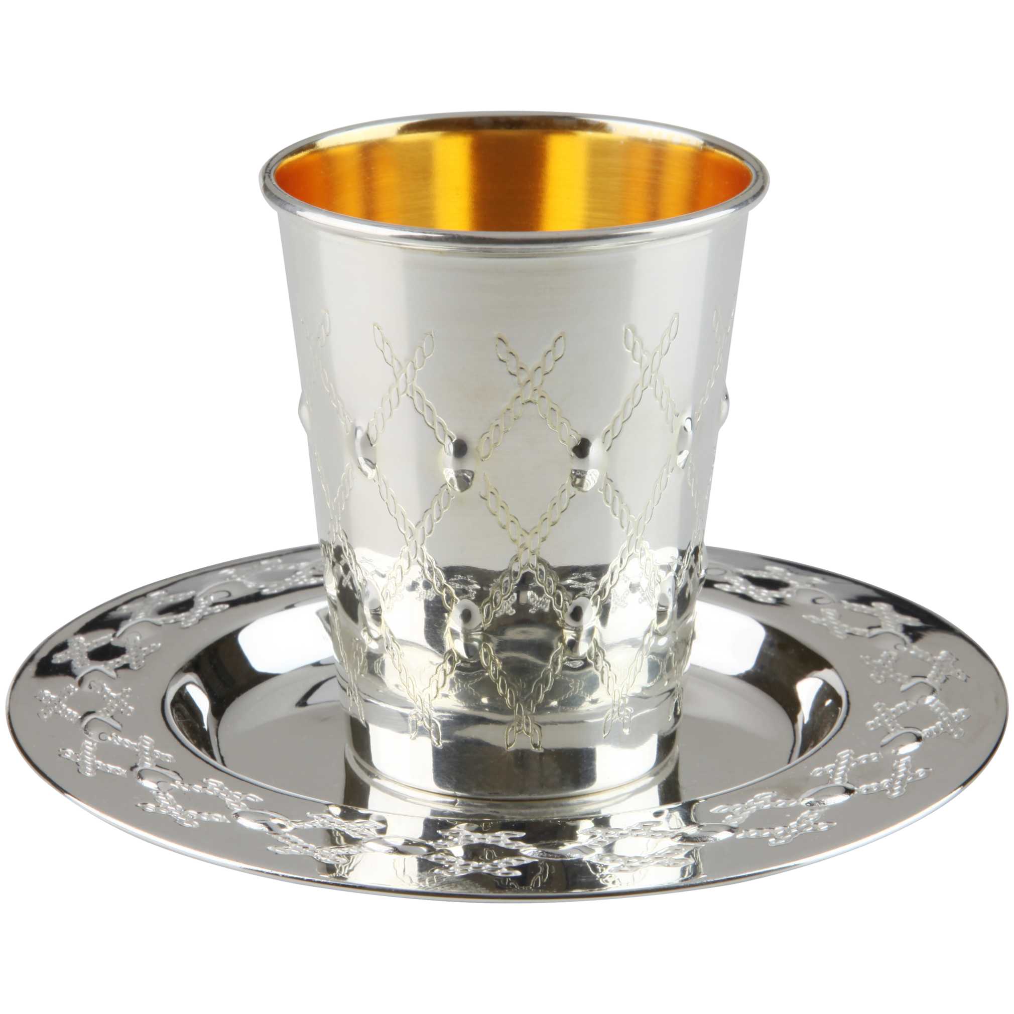 Intricate Engraved Designed Silver Kiddush Cup Set