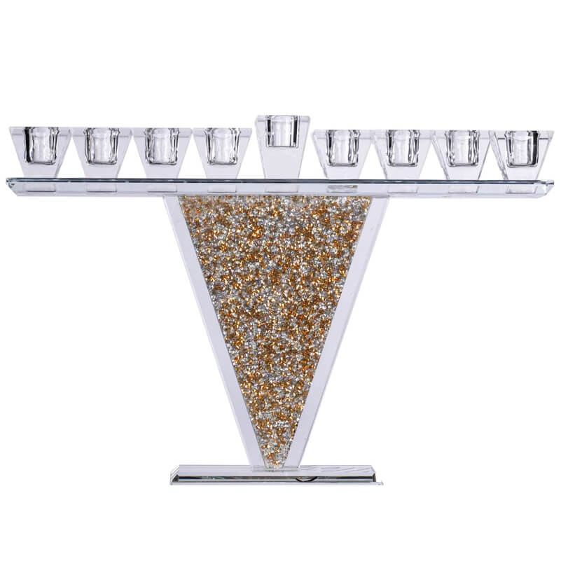 Crystal Menorah with Gold and Silver Inner Stones