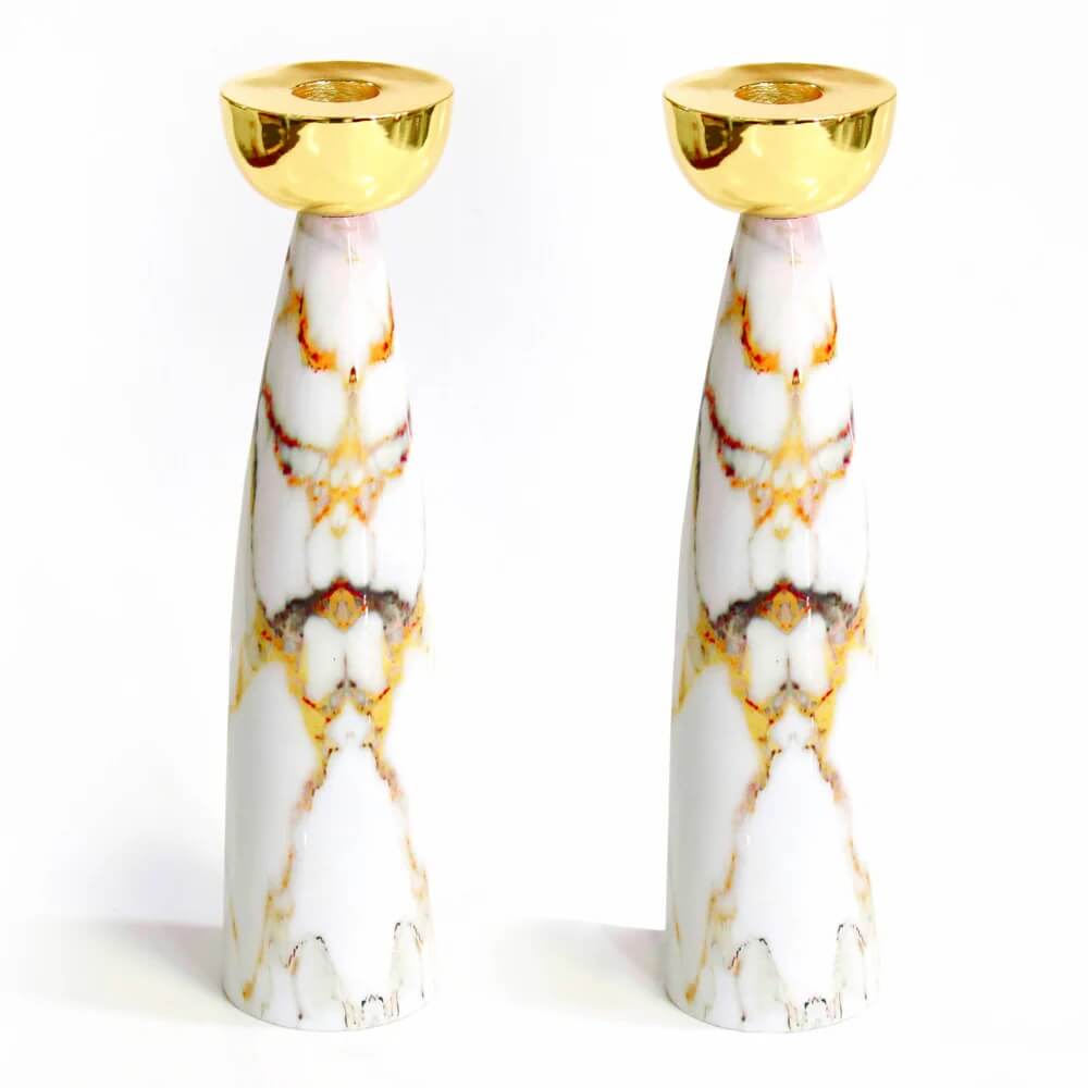 Gold Marble Candlesticks with Gold Holders