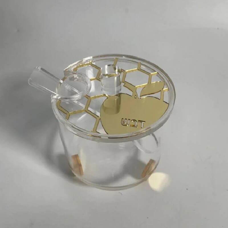 Round Lucite Honey Dish Honey Comb Design